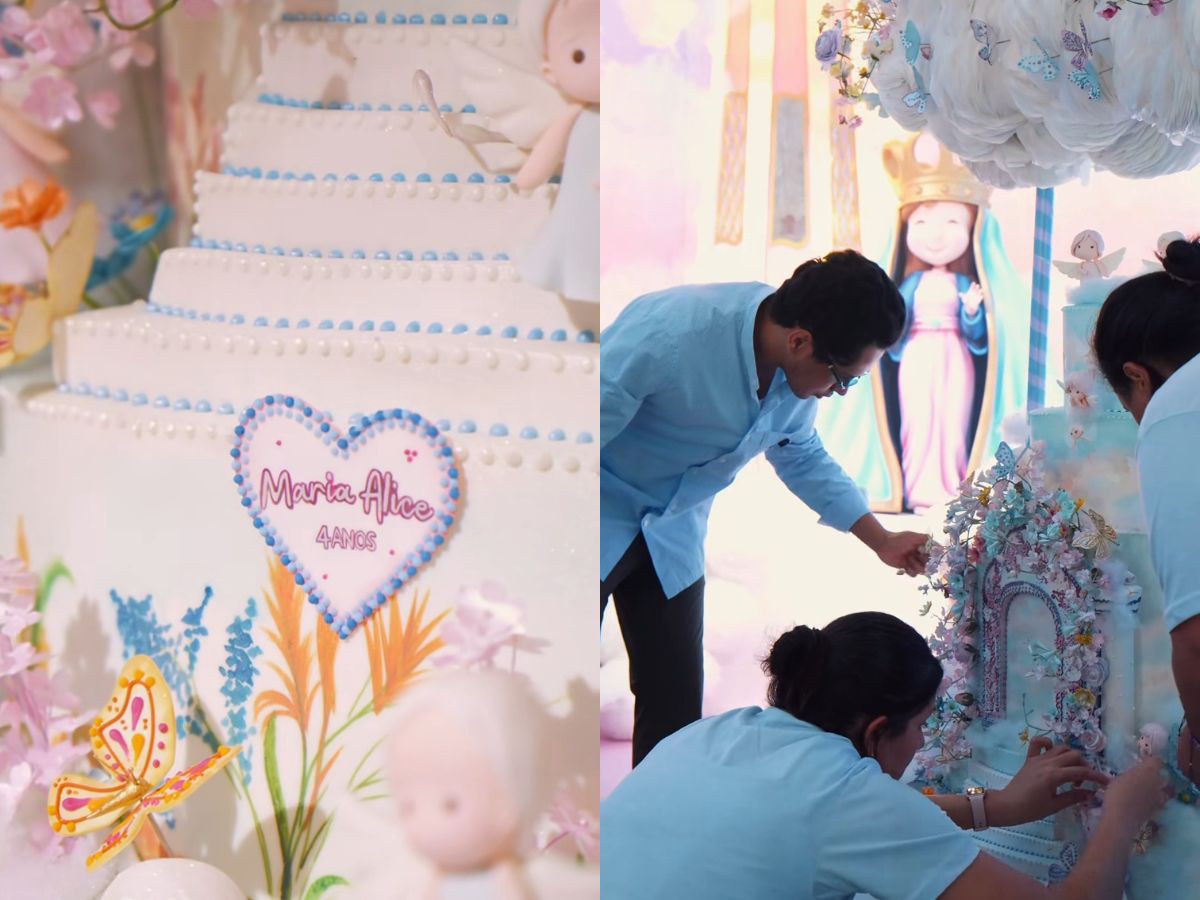 Doçura em Cada Andar: O Bolo de Aniversário de Maria Alice Encanta com Detalhes Celestiais